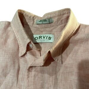 Orvis Men's L Classic Fit Button Up Shirt 100% Linen Salmon Orange Pink‎